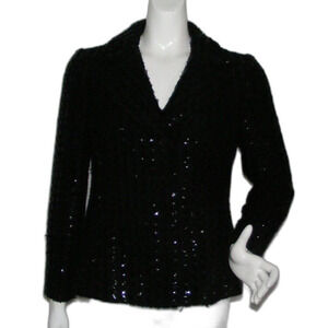 Vintage TEAL TRAINA Jacket, S, Black Boucle, Sequins, Snap front, Lapel Collar